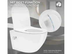 Discount LuxeBath WC Cerámico suspendido con bidé sin reborde corto con sistema softclose Blanco