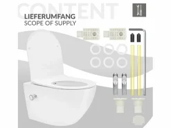 Discount LuxeBath WC Cerámico suspendido con bidé sin reborde corto con sistema softclose Blanco