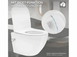 LuxeBath WC cerámico suspendido con función bidé brillante corto 49 cm sin borde