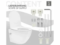 LuxeBath WC cerámico suspendido con función bidé brillante corto 49 cm sin borde