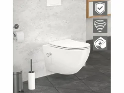 LuxeBath WC cerámico suspendido con función bidé brillante largo 53,5cm sin borde