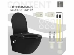 Discount LuxeBath WC cerámico suspendido nanorecubrimiento función bidé largo 53,5cm Negro