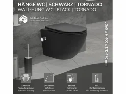 LuxeBath WC cerámico suspendido con función bidé y tornado corto 49 cm softclose