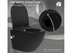 LuxeBath WC cerámico suspendido con función bidé y tornado corto 49 cm softclose