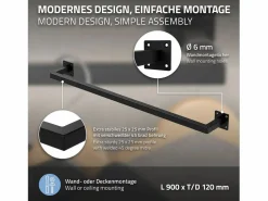 ML-DESIGN 3x Perchero de pared para vestidor/armario barra para ropa/toallas 90x12cm