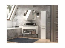 Best TOPESHOP YANA - Mueble de baño con cesto de ropa - 31x30x174 cm - Columna de almacenamiento de baño Blanco