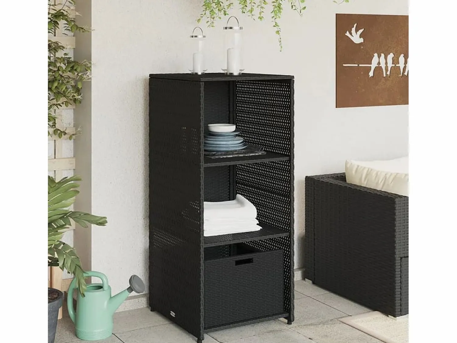 Outlet Garden Furniture Ylira Armario de almacenaje de jardín ratán PE 50x55x115 cm Negro