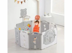 Discount DripeX Yoleo Parque de bebés plegable 8+2 paneles, portal de barrera de seguridad con cesta de baloncesto, actividades de seguridad para parques infantiles, plástico, Gris