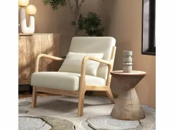 Hot ZACK-Sillón en tejido Ecru y madera natural Sillón Escandinavo