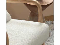 New ZACK-Sillón en tejido Curly Ecru y madera natural Sillón Escandinavo