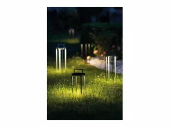Online Zafferano - Farol solar para el hogar con 2 LED, 37,3 cm, 2 W, para pared y mesa, con batería y sensor crepuscular, color Negro