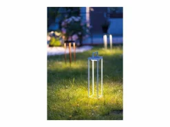 Online Zafferano - Farol solar para el hogar con 2 LED, 37,3 cm, 2 W, para pared y mesa, con batería y sensor crepuscular, color Negro
