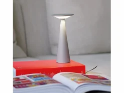 Zafferano Damina - Lámpara de mesa LED recargable, regulador táctil, 8 h de duración de la batería, IP65 - Inalámbrica, acabado en aluminio