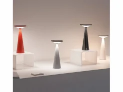 Zafferano Damina - Lámpara de mesa LED recargable, regulador táctil, 8 h de duración de la batería, IP65 - Inalámbrica, acabado en aluminio