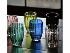 Zafferano Perle Green Glass - Vidrio soplado a boca de color, 32 cl, hecho a mano - Juego de 2 vasos artesanales para agua o cócteles Vaso