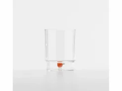 Zafferano Teca Frutta - Juego de 6 Vasos de Vidrio Borosilicato con Naranja - Vaso de 35 cl Doble Fondo Decorado a Mano, Fácilmente Lavable Transparente