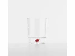 Sale Zafferano Teca Frutta - Juego de 6 Vasos de Vidrio Borosilicato con Fresa - Vaso de 35 cl Doble Fondo Decorado a Mano, Fácilmente Lavable Vaso