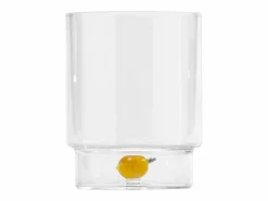 New Zafferano Teca Frutta Mix - Juego de 6 Vasos de Vidrio Borosilicato con Fruta - Vaso de 35 cl con Doble Fondo Decorado a Mano, Fácilmente Lavable Transparente