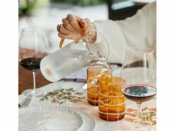 New Zafferano Twiddle - Juego de 6 vasos de vidrio soplado ámbar de 35 cl - Vasos artesanales con decoración blanca, aptos para lavavajillas Transparente