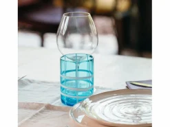 Zafferano Twiddle - Juego de 6 copas de aguamarina de vidrio soplado, 35 cl - Vasos artesanales con decoración blanca, aptos para lavavajillas