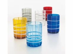 Zafferano Twiddle - Juego de 6 vasos de vidrio soplado rojo, 35 cl - Vasos artesanales con decoración blanca, aptos para lavavajillas