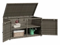 Hot Garden Furniture Zandar Armario de almacenaje de jardín ratán PE 110x55x60,5 cm Gris