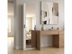 Sale Zapatero alto de 1 puerta con espejo en blanco brillo 180x50 cm Roma Blanco Brillo Zapatero|Mueble De Almacenaje