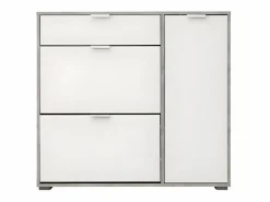 Discount Zapatero ARIETTA - 2 puertas abatibles - Blanco y cemento Zapatero|Mueble De Almacenaje