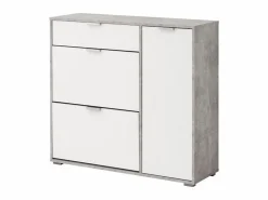 Discount Zapatero ARIETTA - 2 puertas abatibles - Blanco y cemento Zapatero|Mueble De Almacenaje