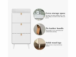 Online Zapatero - Zapatero con 3 cajones plegables y compartimento superior - para entrada y dormitorio Blanco