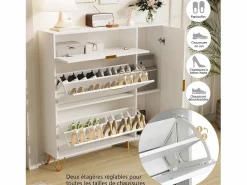 Zapatero de 3 puertas abatibles y 1 puerta, con estantes regulables, 110 x 24 x 118,5 cm