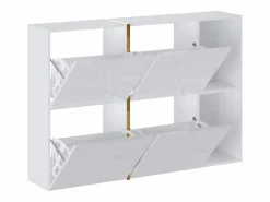 Discount Vente-unique Zapatero con 4 compartimentos abatibles y 2 nichos - Blanco y dorado - MARZIALO Blanco / Dorado