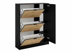 Outlet Vente-unique Zapatero con 1 puerta y 3 compartimentos abatibles - Natural y Negro - JANAKIA Negro / Color natural claro