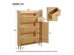 Clearance Merax Zapatero con 3 puertas abatibles y 1 cajón, medidas 90 largo x 17 ancho x 125 alto cm imitación madera, efecto caña de ratán, color roble Color natural claro