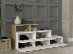 Vente-unique Zapatero con 2 puertas y 1 estante - Blanco y Natural - DAVISTA