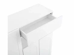 Hot Zapatero con asiento acolchado - 3 puertas, 1 cajón - almacenamiento abierto - Blanco