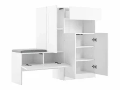 Hot Zapatero con asiento acolchado - 3 puertas, 1 cajón - almacenamiento abierto - Blanco