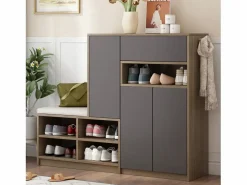 New OKWISH Zapatero con banco para zapatos, 3 puertas y 1 cajón, madera y - para recibidores Gris