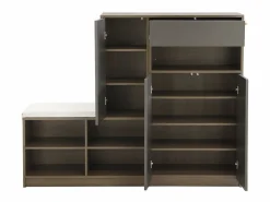 New OKWISH Zapatero con banco para zapatos, 3 puertas y 1 cajón, madera y - para recibidores Gris