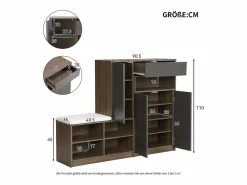 New OKWISH Zapatero con banco para zapatos, 3 puertas y 1 cajón, madera y - para recibidores Gris