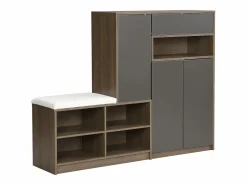 New OKWISH Zapatero con banco para zapatos, 3 puertas y 1 cajón, madera y - para recibidores Gris