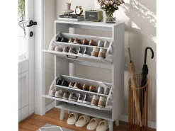 Zapatero con cajones de ratán, patas de madera maciza, MDF, (60x24,1x94 cm)