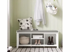 Sobuy Zapatero con Dos Puertas Cerradas y Dos Estantes, Almacenamiento y Banco con Cojín en Superior，Armarios, FSR35-W ES