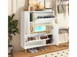 Merax Zapatero con frente brillante - 80 x 25 x 96 cm - LED - Tablero de partículas - Blanco