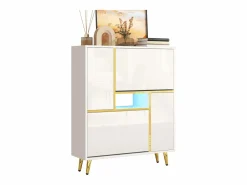 Merax Zapatero con frente brillante - 80 x 25 x 96 cm - LED - Tablero de partículas - Blanco
