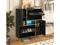 Discount Zapatero con frente brillante - 80 x 25 x 96 cm - LED - Tablero de partículas - Zapatero|Mueble De Almacenaje