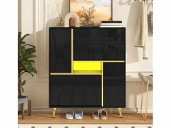 Discount Zapatero con frente brillante - 80 x 25 x 96 cm - LED - Tablero de partículas - Zapatero|Mueble De Almacenaje