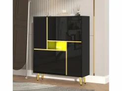 Discount Zapatero con frente brillante - 80 x 25 x 96 cm - LED - Tablero de partículas - Zapatero|Mueble De Almacenaje