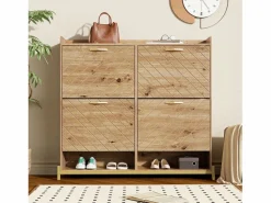 Zapatero de 4 puertas - 108,5 x 24 x 100 cm - para entrada y pasillo - MDF - natural Zapatero|Mueble De Almacenaje