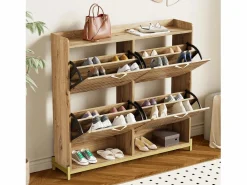 Zapatero de 4 puertas - 108,5 x 24 x 100 cm - para entrada y pasillo - MDF - natural Zapatero|Mueble De Almacenaje